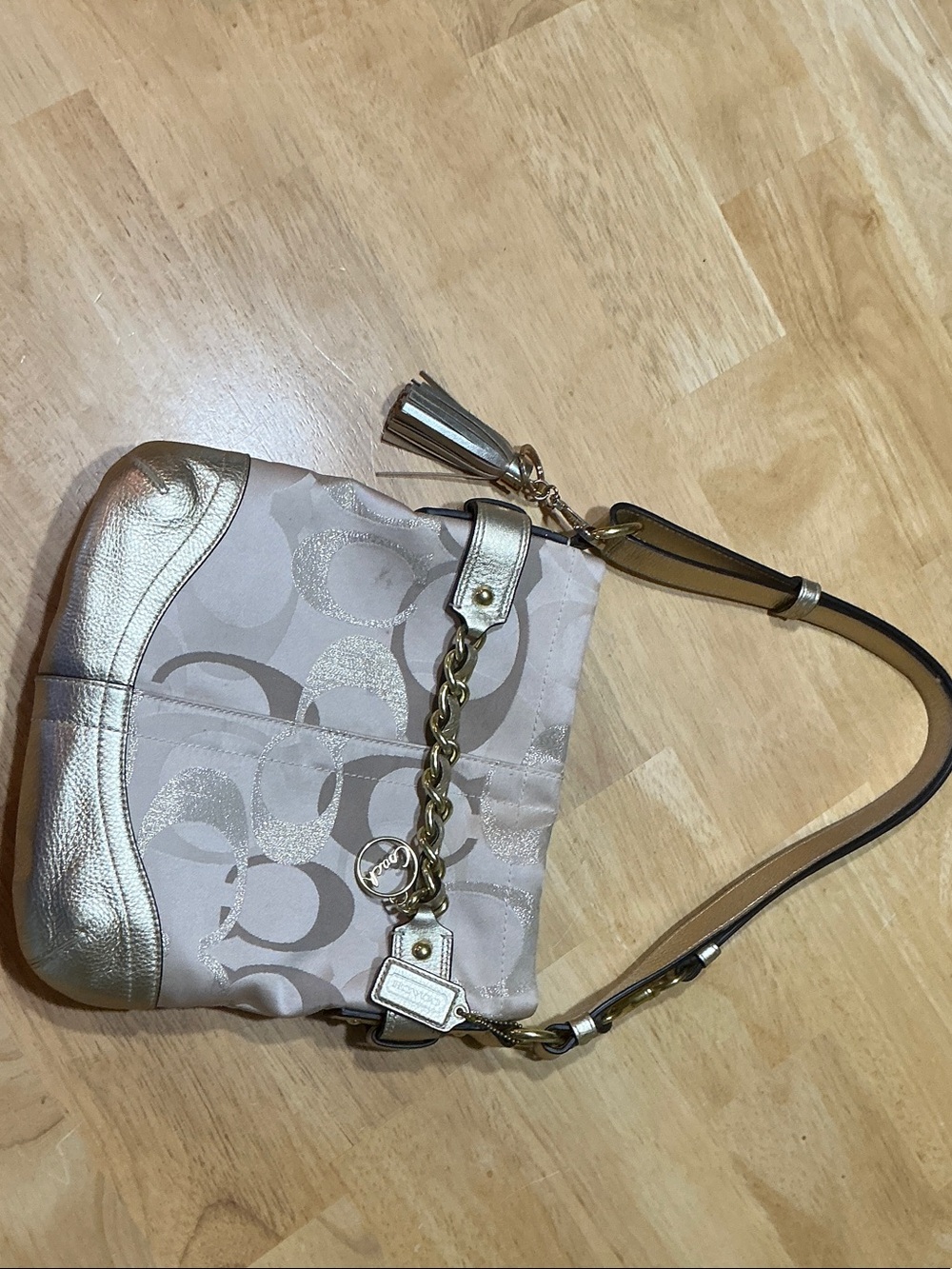 Coach Pink Logo Shoulder Bag with Gold Accents